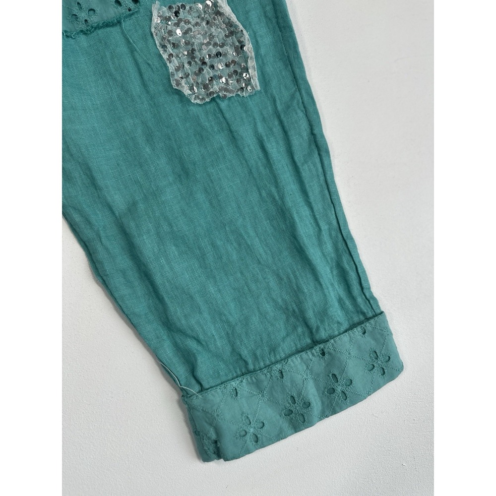 NWT! Bella Amore Women's Sz: L/XL Teal Wide Leg Linen Pants (b46) Made in Italy - Picture 3 of 5